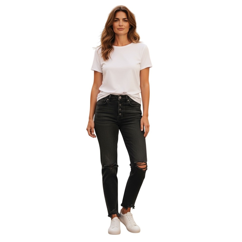 AGOLDE Premium High‎ Rise Skinny Jeans 25 Black Gray Distressed Raw Hem